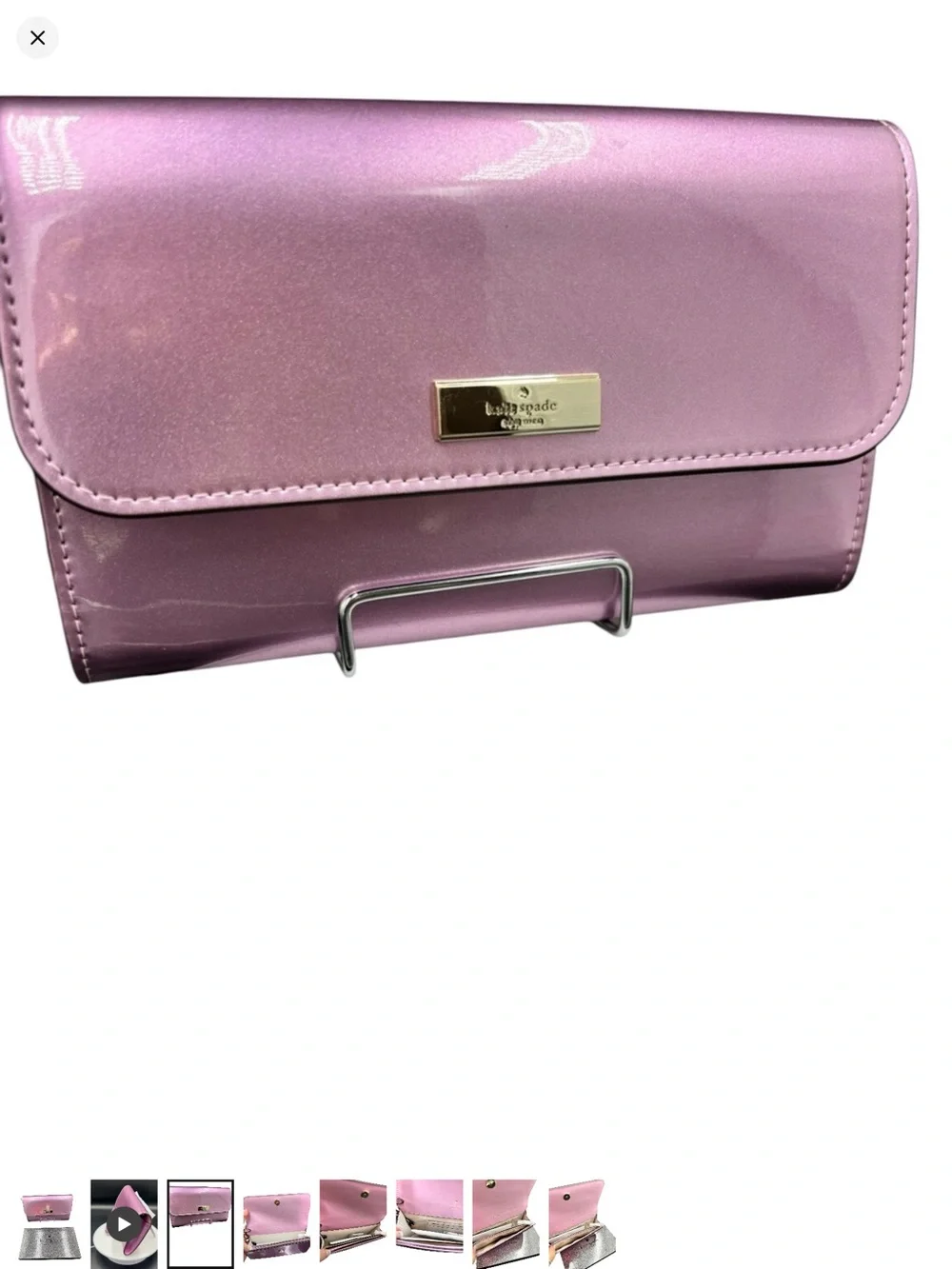 kate spade Metallic Pink Fold-Over Clutch with Gold Plaque